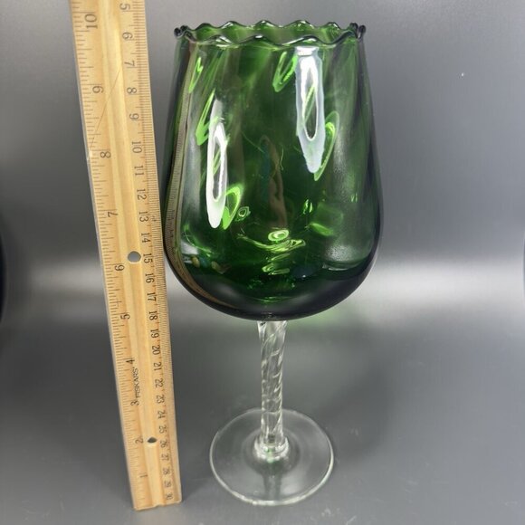 Italian Art Glass Tall Emerald Green Sniffer Candle Holder Votive Compote Italy - Picture 5 of 12